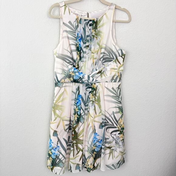 Ted Baker Women Ameda Twilight Pleat Mini Dress Size M Floral Party Spring White - Picture 1 of 8